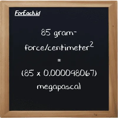 85 gram-force/centimeter<sup>2</sup> setara dengan 0.0083357 megapaskal (85 gf/cm<sup>2</sup> setara dengan 0.0083357 MPa)